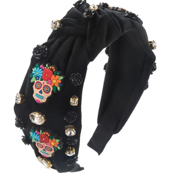 Accessories - Black Sugar Skull Rhinestone Embellished Headband